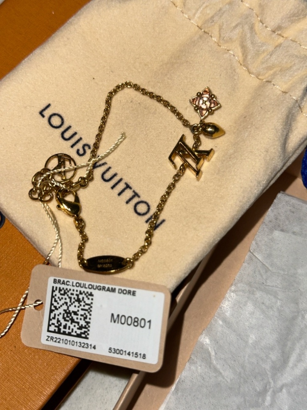 Louis Vuitton Gold and Pink Crystal LV Charm Bracelet - Picture 6 of 14
